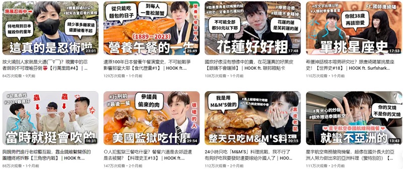中國(guó)臺(tái)灣美食旅游類網(wǎng)紅YouTube博主頻道內(nèi)容