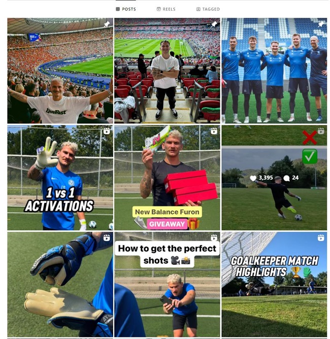 Instagram網(wǎng)紅:德國足球運(yùn)動(dòng)達(dá)人合作推廣頻道內(nèi)容